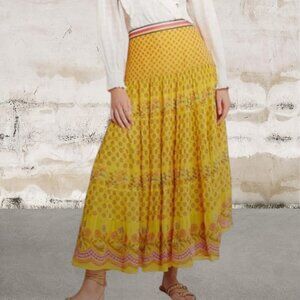 Anthropologie Tanvi Kedia Calinda Beaded Sequin Floral Saffron Yellow Size 4